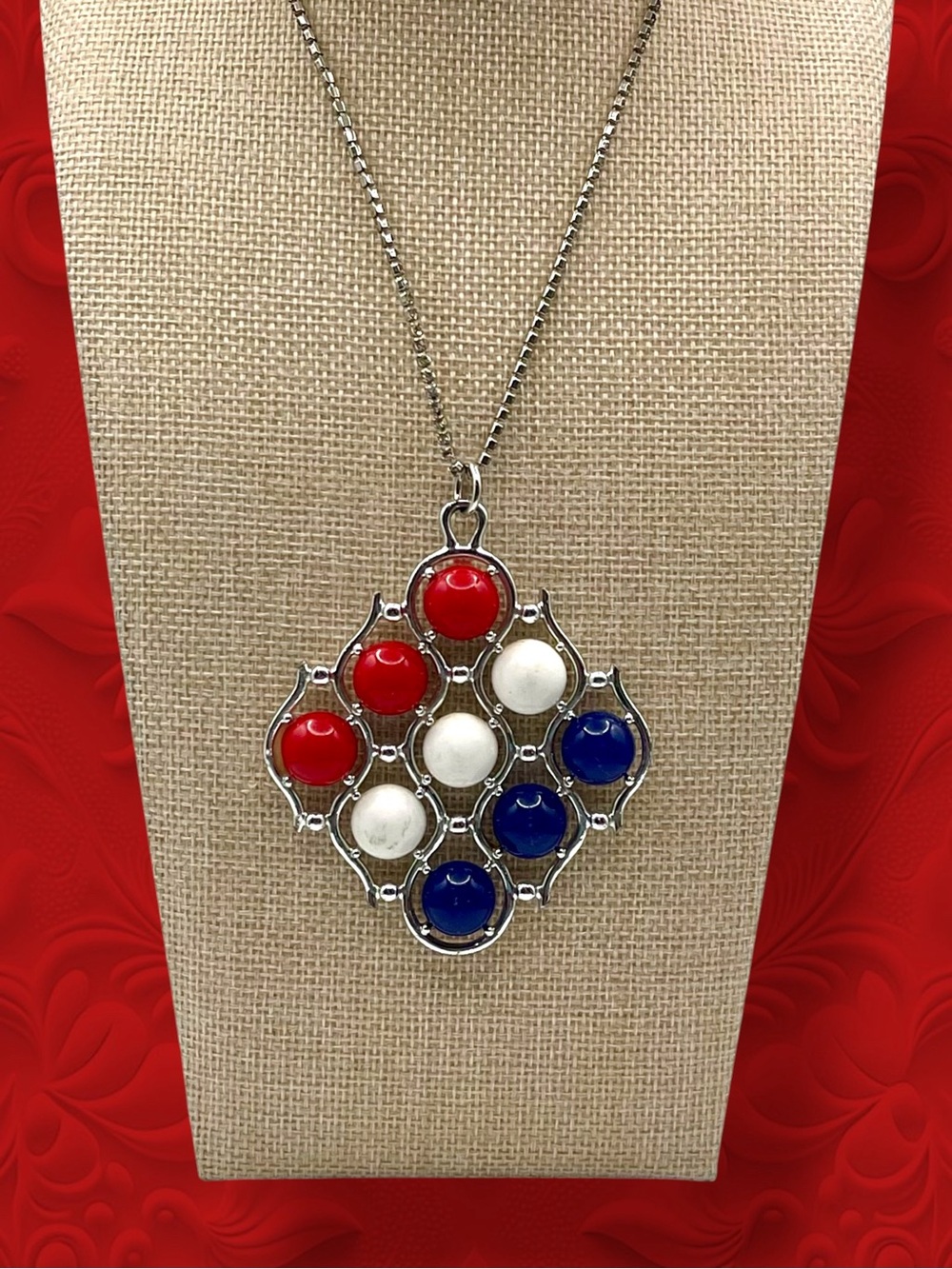 Vintage 1973 Sarah Coventry Three Cheers Patriotic Statement Pendant Necklace
